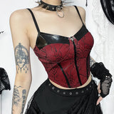 Autumn New Sexy Hot Girl Vest Dark Style Slim Leather Spliced Halter