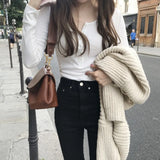 2023 New Korean Version Half-Open-Collar Careful Machine Blouse Threaded Solid Color Long-Sleeved