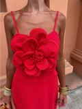 3d Flower Solid Sexy Suspender Evening Dresses Women Sleeveless Backless Slim Long Robes Female Elegant Banquet