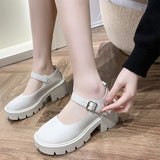Zingj Leather Shoes New Spring 2023 British College Style Bright Leather High-Heeled Single Shoes Round Head Thick Soles Mary Jane