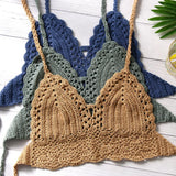 Sexy Bikini Crop Top Women Crochet Boho Beach Camisoles Bikini Bralette Halter Cami Knitted Bra Backless Beachwear Tank