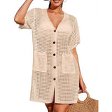 Hoodie Hollow Knitted Short Sleeve Open-Sleeve Seaside Swimsuit Sunscreen Coat