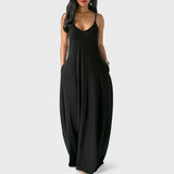 Fashion Solid Color Loose Casual Strap Long Dress Sexy Sleeveless Beach Holiday Bohemian Maxi Dresses Robe Femme