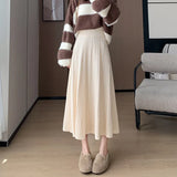 Zingj Thick Knitted Skirt For Women In Winter Thick, Medium And Long Style, High Waist, Light Ripe A-Shaped Skirt, Wool Pleated Skirt, Long