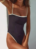Contrast Binding Basic One Piece Swimsuit- Outfit
