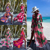New Summer Print Dress INS Leisure Vacation Loose Medium-Sleeved Beach