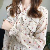 Zingj Floral Dress Slim Summer New Women's Long Sleeve Bottom Dress French Bow Show Thin Dress-Outfit