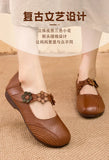 Zingj Round-Headed Single Shoes, Soft Leather, Retro Flowers, Mother's Shoes, Soft Leather, Shallow Mouth, Large Size Cover, Comfortable Grandma