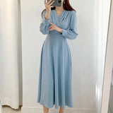 Dresses for Women Vintage Robe V-neck Puff Sleeve Folds Vestidos Mujer High Waist Temperament