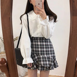 Shirts Women Solid Peter Pan Collar Flare Sleeve Elegant Sweet Harajuku Students Womens All-match OL Fashion Chic