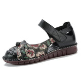 Zingj Summer New Leisure Flat Shoes National Style Printed Leather Women's Sandals Breathable And Comfortable Mother