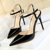 Zingj Simple Thin Heel Ultra High Heel Shallow Pointed Patent Leather Sexy Nightclub Show Thin A Word With Female