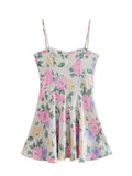 Women Floral Print Spaghetti Strap Mini Dress 2022 Summer Backless New Arrival Patchwork Splited Dresses