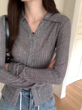 Straightens The Shoulder Knitted Cardigan Jacket, A New Slim, Striped Long-Sleeved Blouse In Early