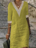 Solid Color Half Sleeve Cotton Linen