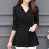 Winter New Plushed and Thickened Bottom Women top Blouse Full Sleeve lace Blouse Large V-neck Purple tops Blouses