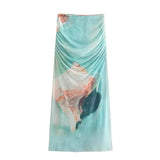 Summer New Women's Printed Silk Net Jumpsuit + High-Waisted Jersey Net Half-Length Skirt