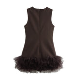 And Winter New Sleeve Mesh Splicing Sleeveless Mini Dress