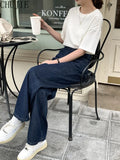 tage High Waist Do Old Women's Jeans Loose Fashion Dark Blue Women Wide Leg Straight Pants Casual Ladies Mopping