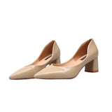 Zingj High Heels, Single Shoes, Korean Version Women's Shoes, Nude Pointed Heels, Thick Heels, Spring And Autumn Shoes, Lacquered Leather Work