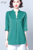 Women's Blouse Fashion Solid Tops for Women Half Length Sleeve Top V-neck Loose 2023 Female Clothing OL Basic Sexy