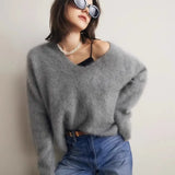 Zingj Feeling Soft Waxy Imitation Mink Velvet V-Neck Sweater Female Autumn And Winter Fashion Lazy Wind Milk Fufu Knit