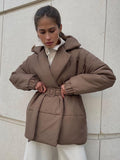 Zingj Cotton Coat 2024 New Winter Thickened Thin Waist Cotton-Padded Clothes Solid Color Belt Cotton