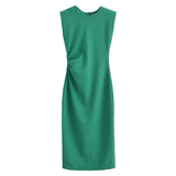 Spring Style Slim Waist Sleeveless Long Solid Color Midi Dress