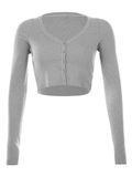 Ribbed Long Sleeve Button Crop Top- Outfit