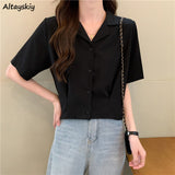 Women Summer Vintage Temperament Crop Tops New Arrival Stylish Simple Tender All-match Casual Notched Female Korean