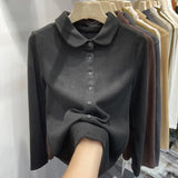 De-Velvet Shirt Bottomed Women 2025 Autumn And Winter Exquisite Collared Temperament Fashion Warm Inside The