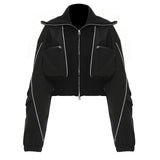 New Personality Casual Three-Dimensional Zipper Pocket Big Collar Baseball Uniform Coat Female