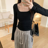 Girls' Solid Color Square Collar Long-Sleeved T-Shirt The New Autumn Style Is Slim, Slim And