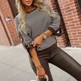 Women's Autumn And Winter New Half-High Collar Spliced Wave Chiffon Long-Sleeved Top
