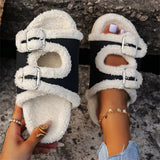 Bottom Buckle Lamb Hair Slippers Women 2025 New Plus Fur Slippers Outside Wearing Lazy