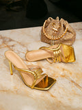 Women's High-Heeled Sandals Gold High-Heeled Women's Shoes Slender High-Heeled Fashion Party Party Party Pedal Square