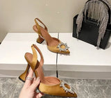 and American 2021 Summer New Pointed High Heel Women's Shoes SUNFLOWER Drill Buckle Closed Toe Wine Cup Heel