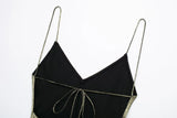 New Autumn Metal Foil Lace-Up Sexy Halter Dress