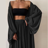 Soft Women Three Piece Set Fashion Wrap Cardigan Tops And High Waist Pants Suit Female Casual Simple Tracksuits