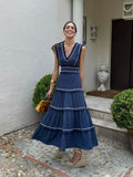 Ethnic Style Printed Long Dress Women Fashion Flying Sleeve V-neck Rruffles Vestidos Female Summer Chic Holiday