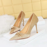 Zingj Fashion Banquet High Heels Slender High Heel Shallow Pointed Western Suede Bow Single