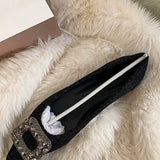 Zingj Elder Sister Wear Temperament Rhinestone Single Shoes Female 2024 New Pointed Small Sweet Beans Shoes Spring And Autumn Wear Love Mary Jane Shoes-Outfit