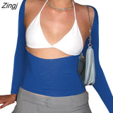 Women Trendy T-Shirt Sexy Solid Color Long Sleeve Fitted Cutout Open Back Going Out Tops Streetwear for Females