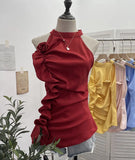Design Sleeveless Leaves Three-Dimensional Flower Blouse Atmosphere Slimming Waist