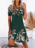 Women Floral Print Party Dresses Sexy Summer Short Sleeve O-Neck Mini Dress For Ladies Hollow Out Design Elegant Dress