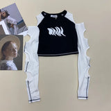 Liang Guantu 6535 Pull Frame Cotton Early Autumn New Design Sense Careful Machine Hollowed-Out Long-Sleeved T-Shirt Female