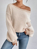 Temperament Collar Spring And Autumn Knitted Sweater Classic Stripe Bump Color Cover Casual