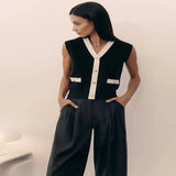 Zingj Small Fragrant Wind Sleeveless V-Neck Knit Cardigan Female 2024 Summer European Goods Bump Color Gold Buckle Short Money Vest Vest-Outfit