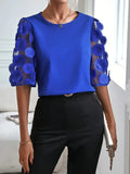 Zingj Wise Hot Style Round Collar Hollow Short-Sleeved Top Casual Lace Splicing