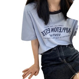 Zingj Round Collar Short Sleeved T Shirt Female 2024 Summer Letter Print Loose Short Vintage Student Jacket